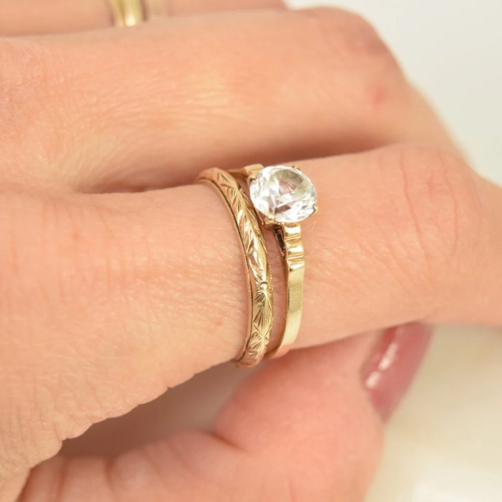 Vintage Engagement Ring 10k Yellow Gold Diamond Paste Size 6.5